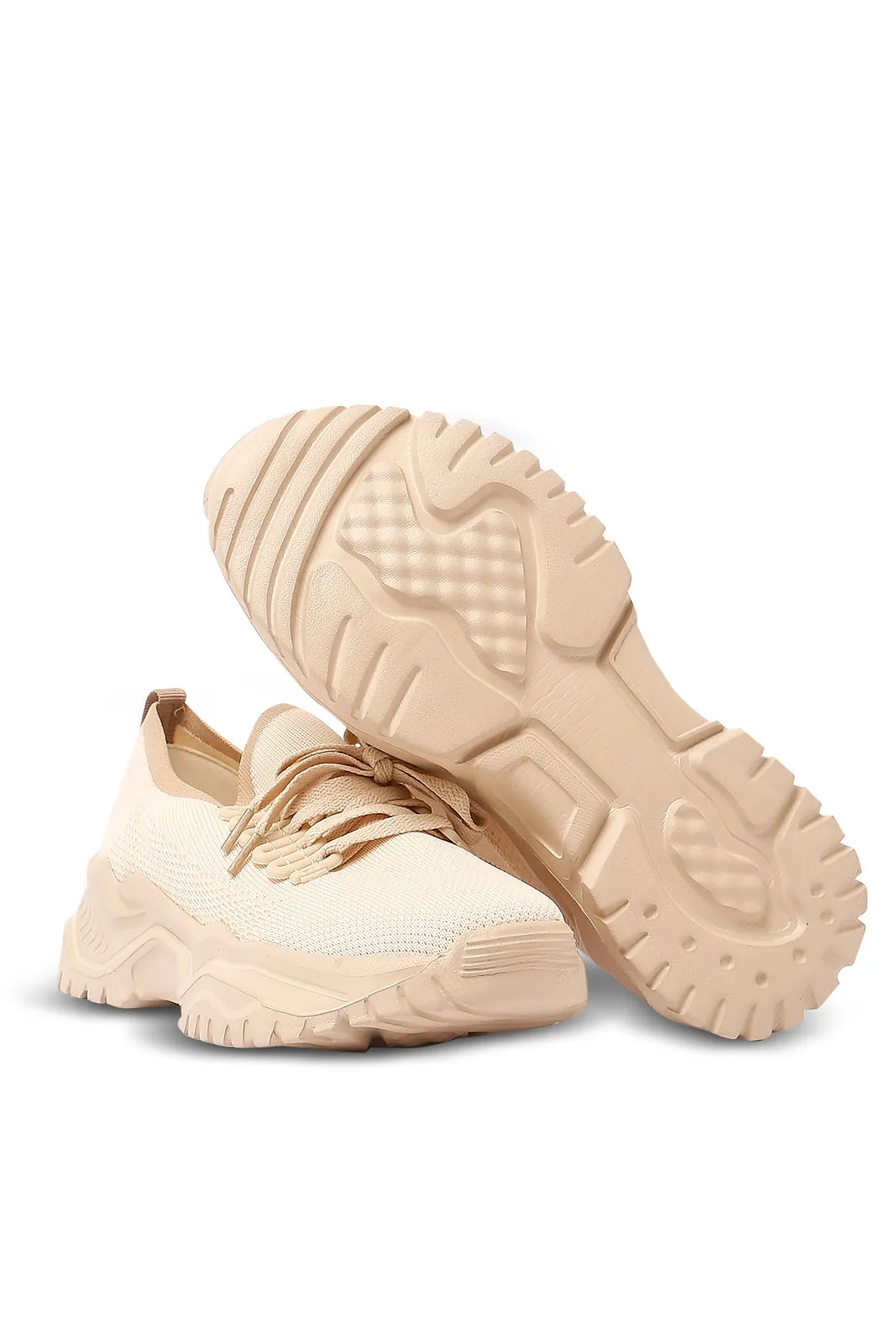 Women Beige Lace Up Sneaker