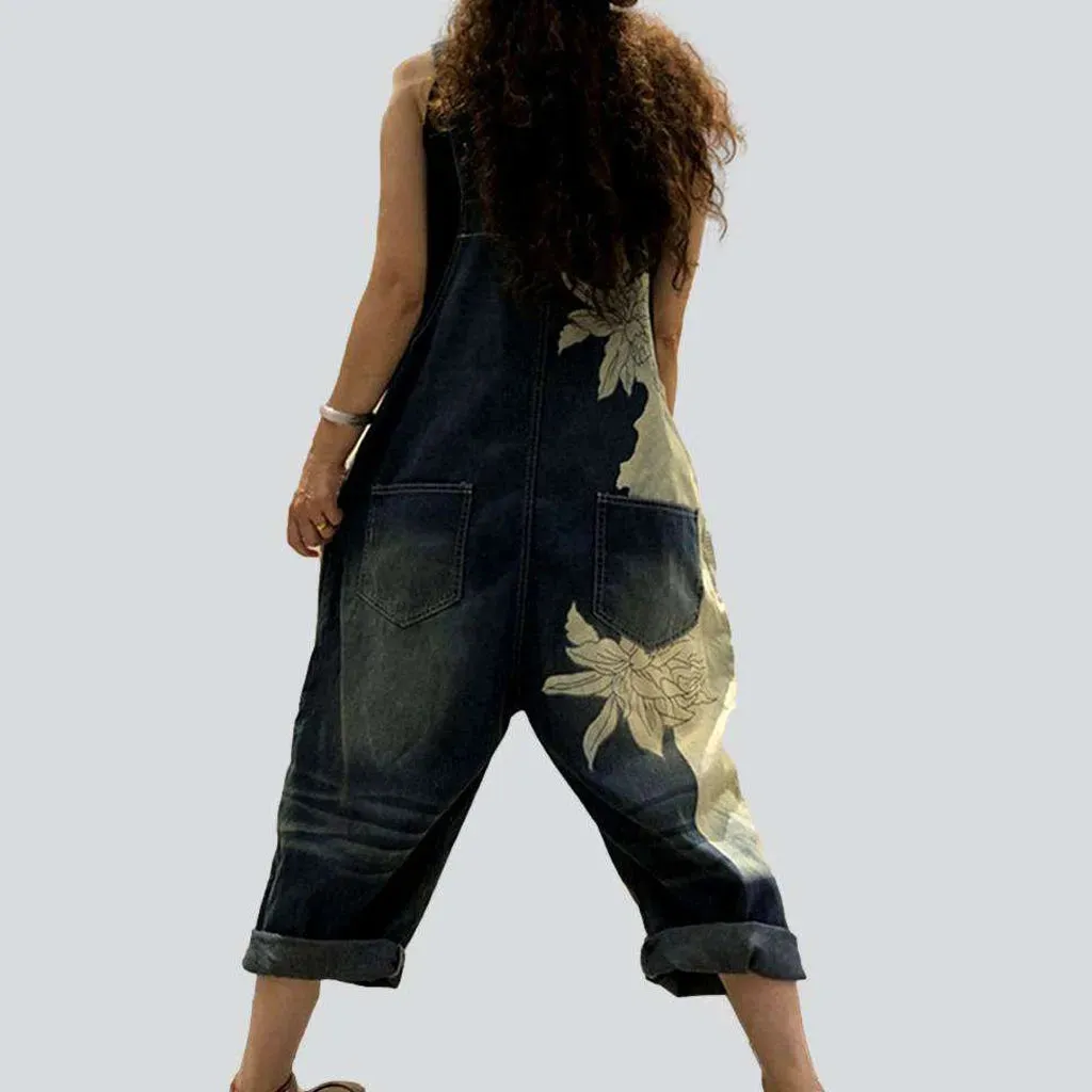 Women's baggy painted denim overall