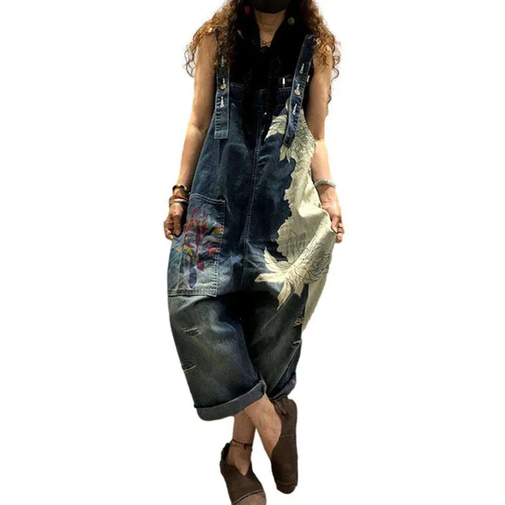 Women's baggy painted denim overall