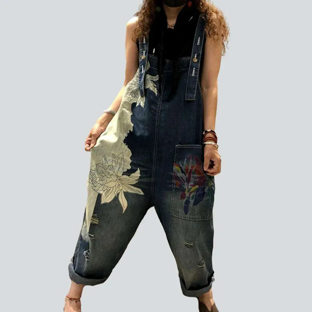 Women's baggy painted denim overall