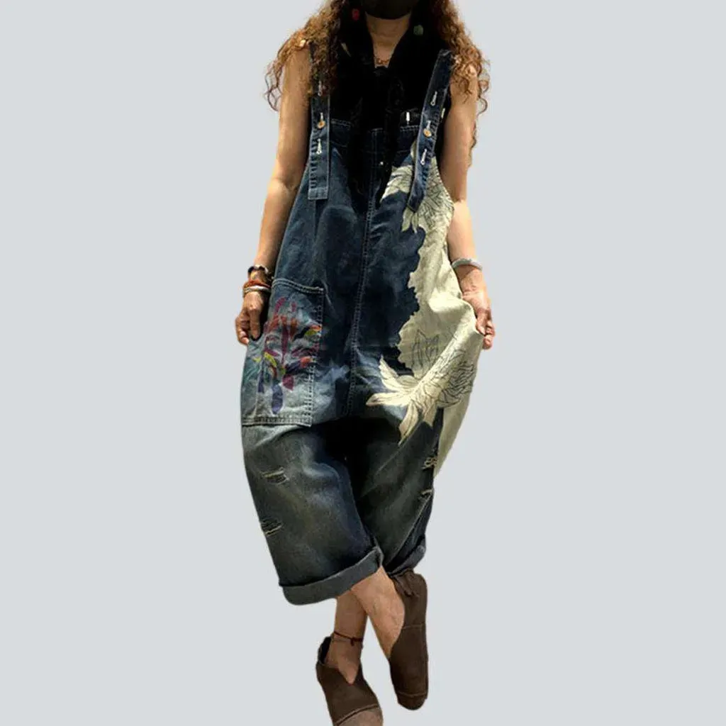 Women's baggy painted denim overall