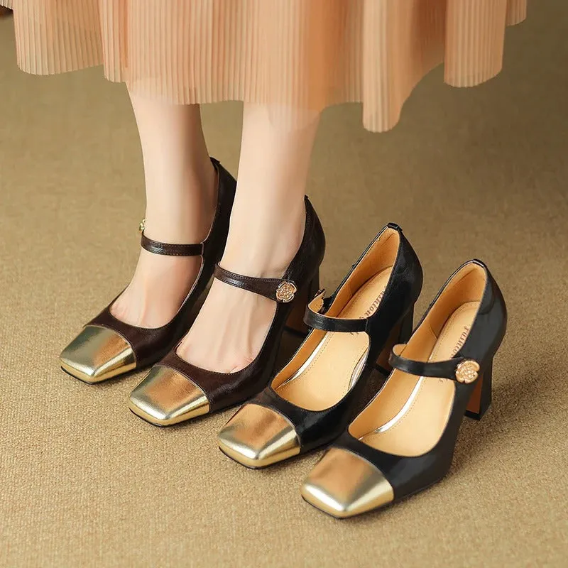 Women's Luxurious Color Block Fashion Thick Heeled Shoes