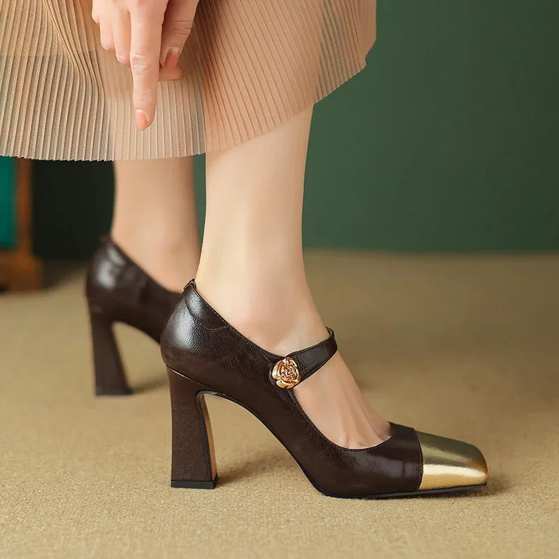 Women's Luxurious Color Block Fashion Thick Heeled Shoes