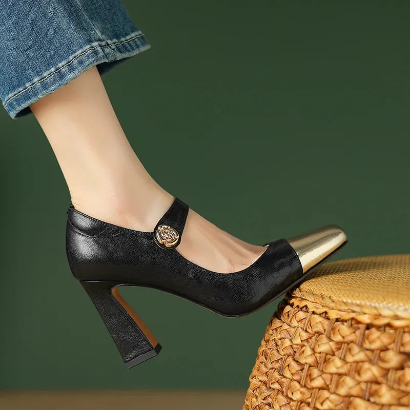 Women's Luxurious Color Block Fashion Thick Heeled Shoes