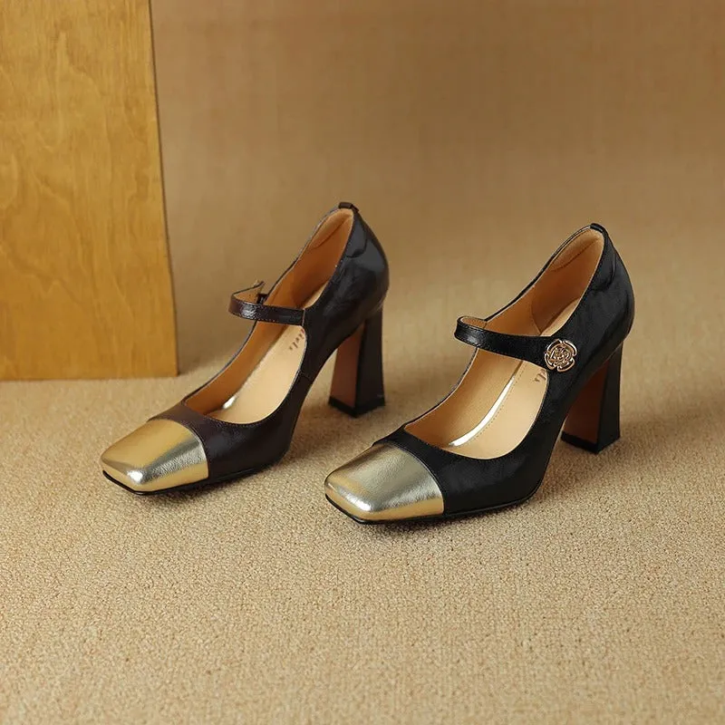 Women's Luxurious Color Block Fashion Thick Heeled Shoes