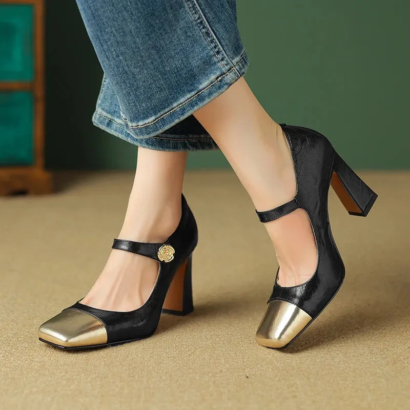 Women's Luxurious Color Block Fashion Thick Heeled Shoes