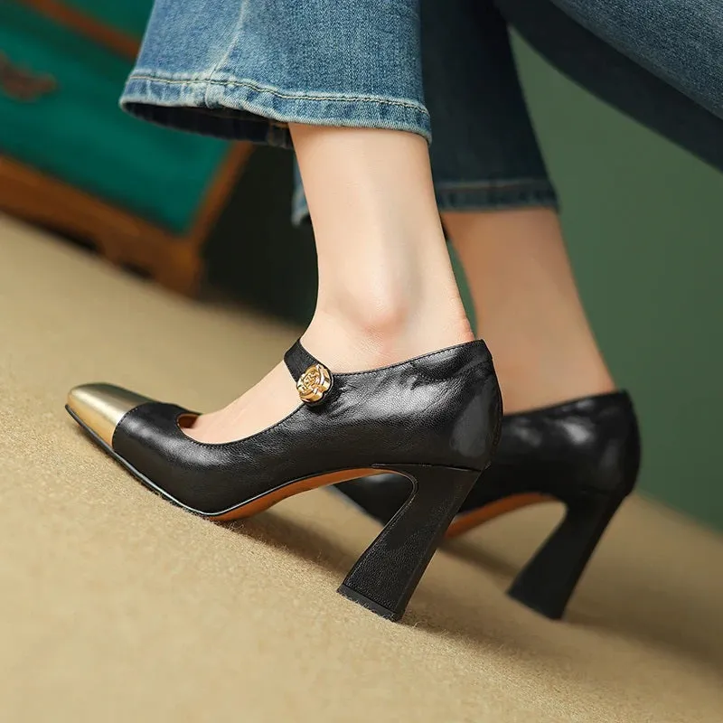 Women's Luxurious Color Block Fashion Thick Heeled Shoes