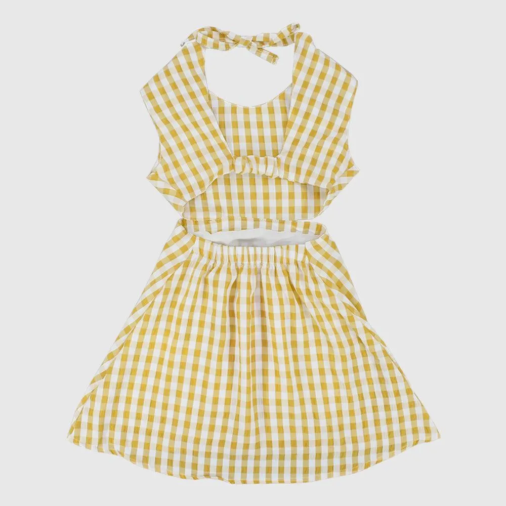 Yellow Checkered Sleeveless Dress