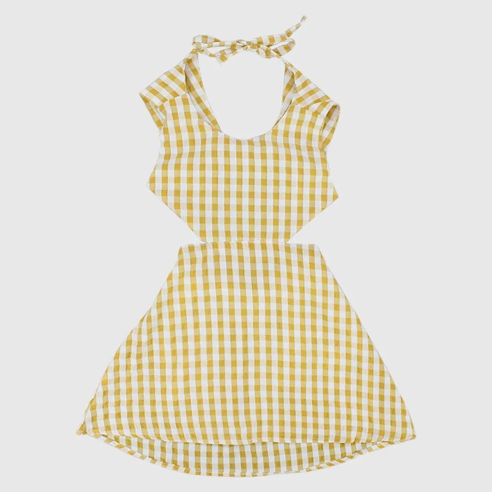 Yellow Checkered Sleeveless Dress