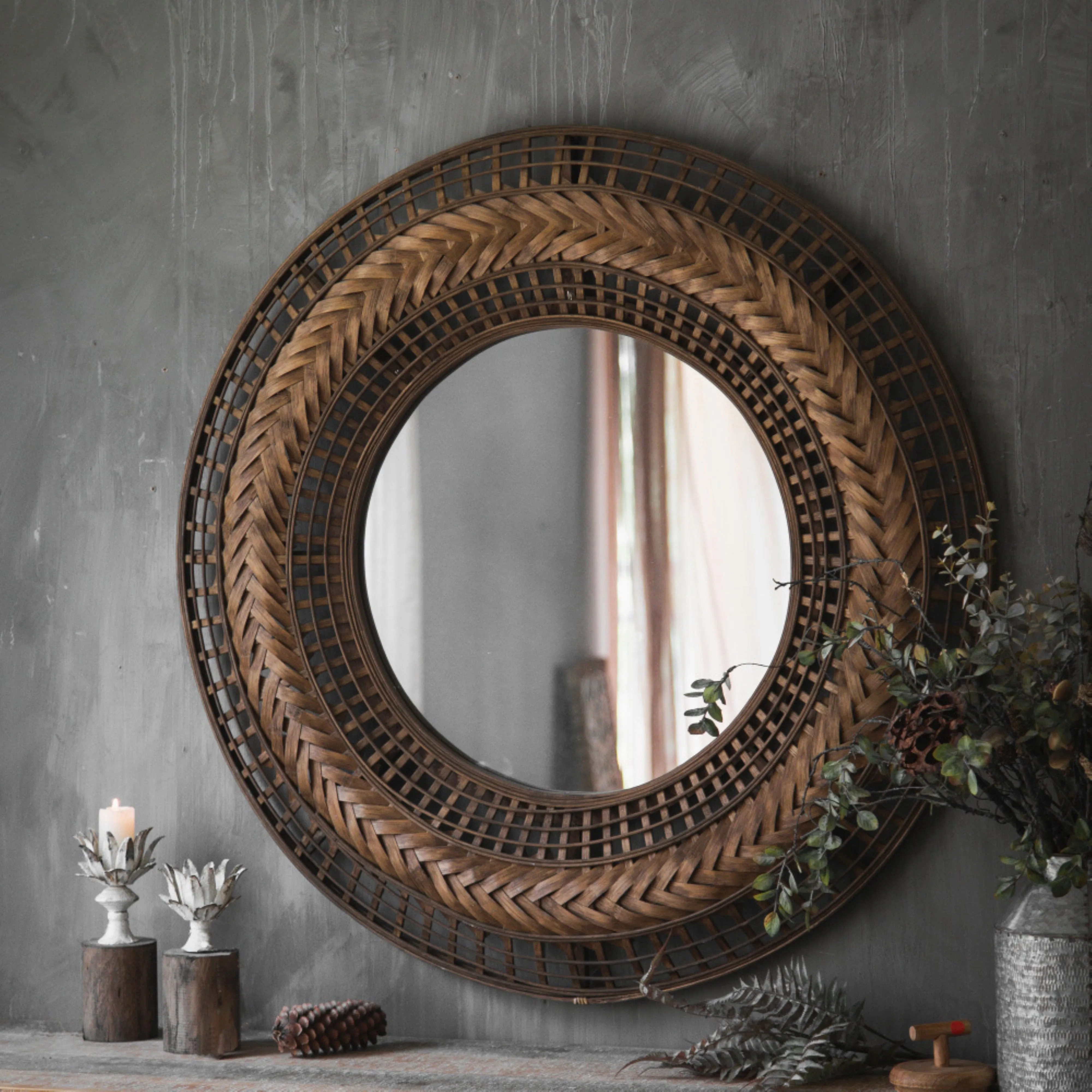 Zulu Mirror Round Brown Wicker by Urban Style